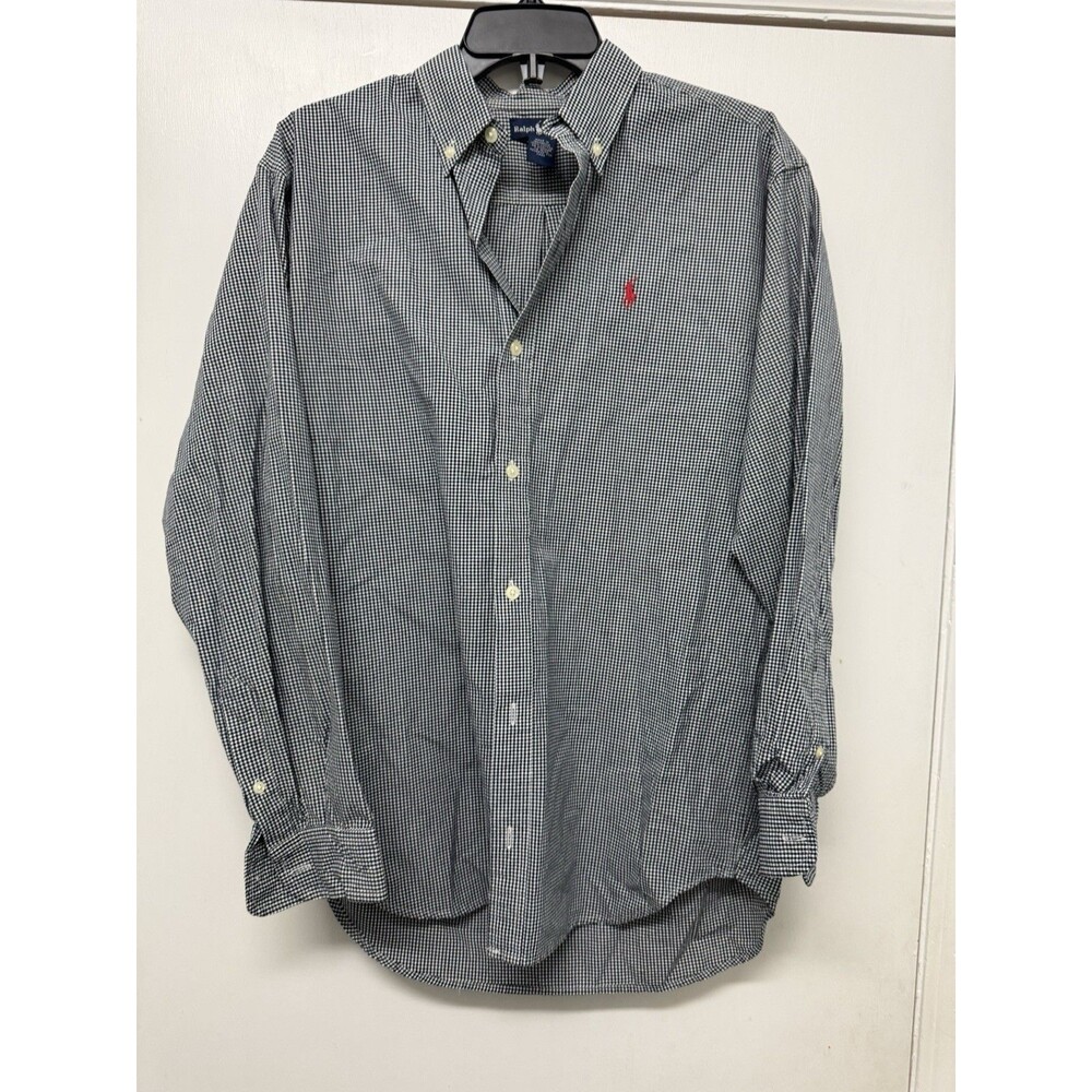 VTG Ralph Lauren Shirt Mens XL Blue White Blaire Check Button Red Pony 90's - Picture 3 of 6